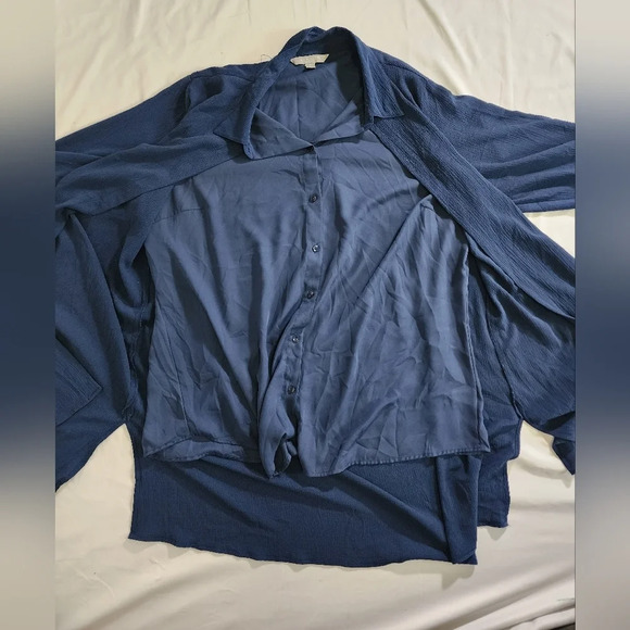 Valerie Stevens Navy Blue Blouse with attached Cardigan Long Sleeved Top - Picture 9 of 10